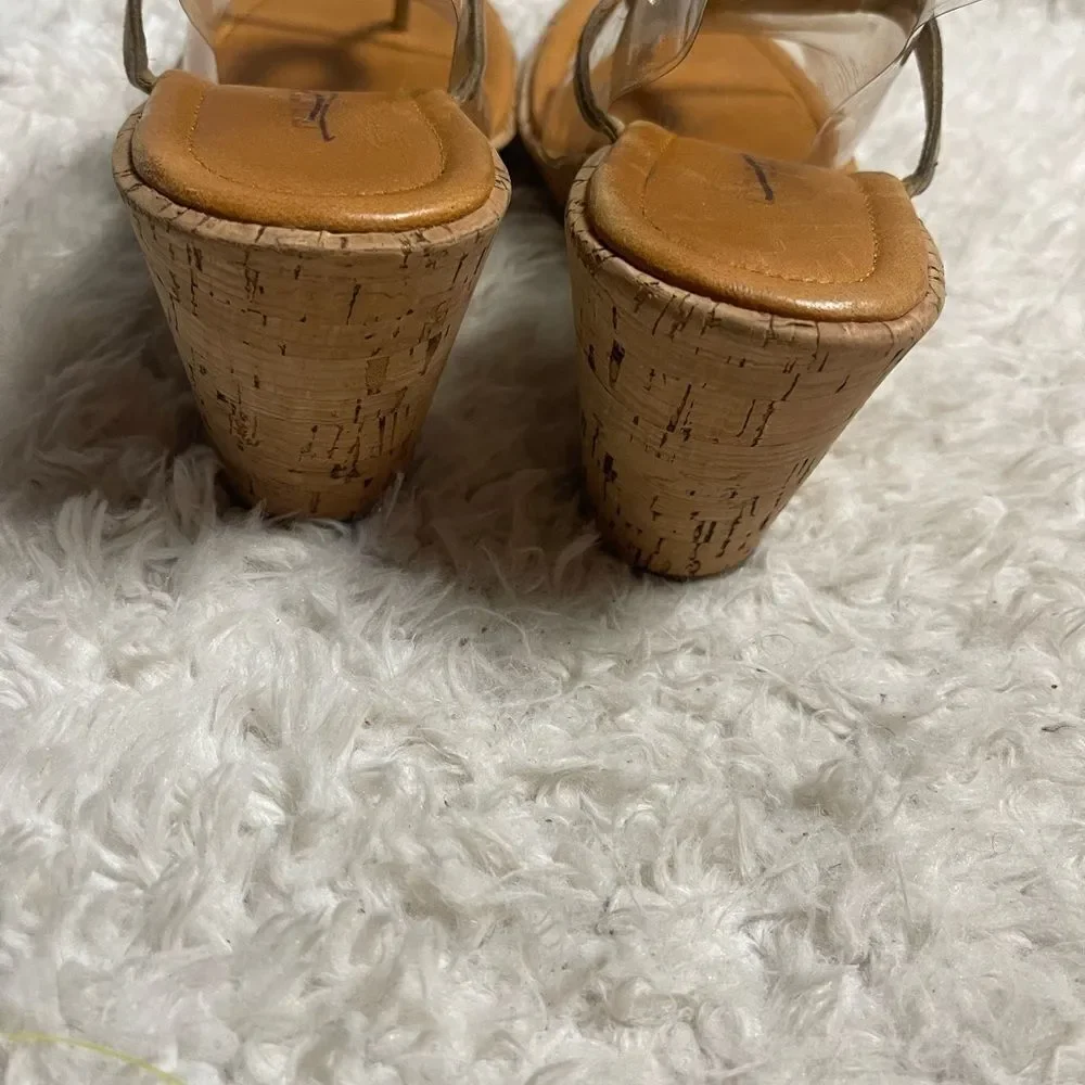 Chicos Elegant multi color Beaded cork wedge Sandals SZ9.